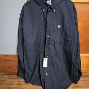 Cinch Navy Button-Up Shirt with Embroidered Logo Mens Size L